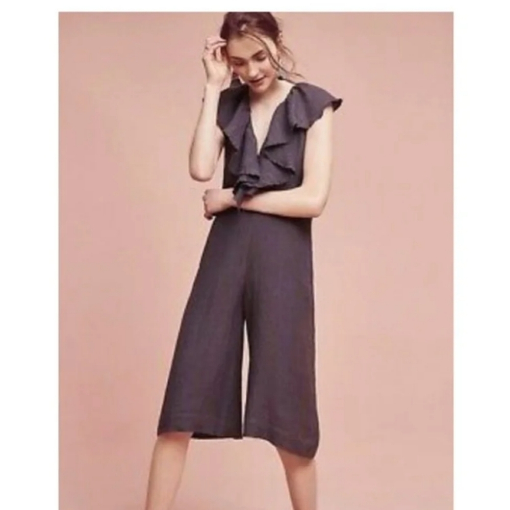 Maria Stanley Jumpsuit Ruffled Neckline from Anthropologie Dark Gray Size Medium